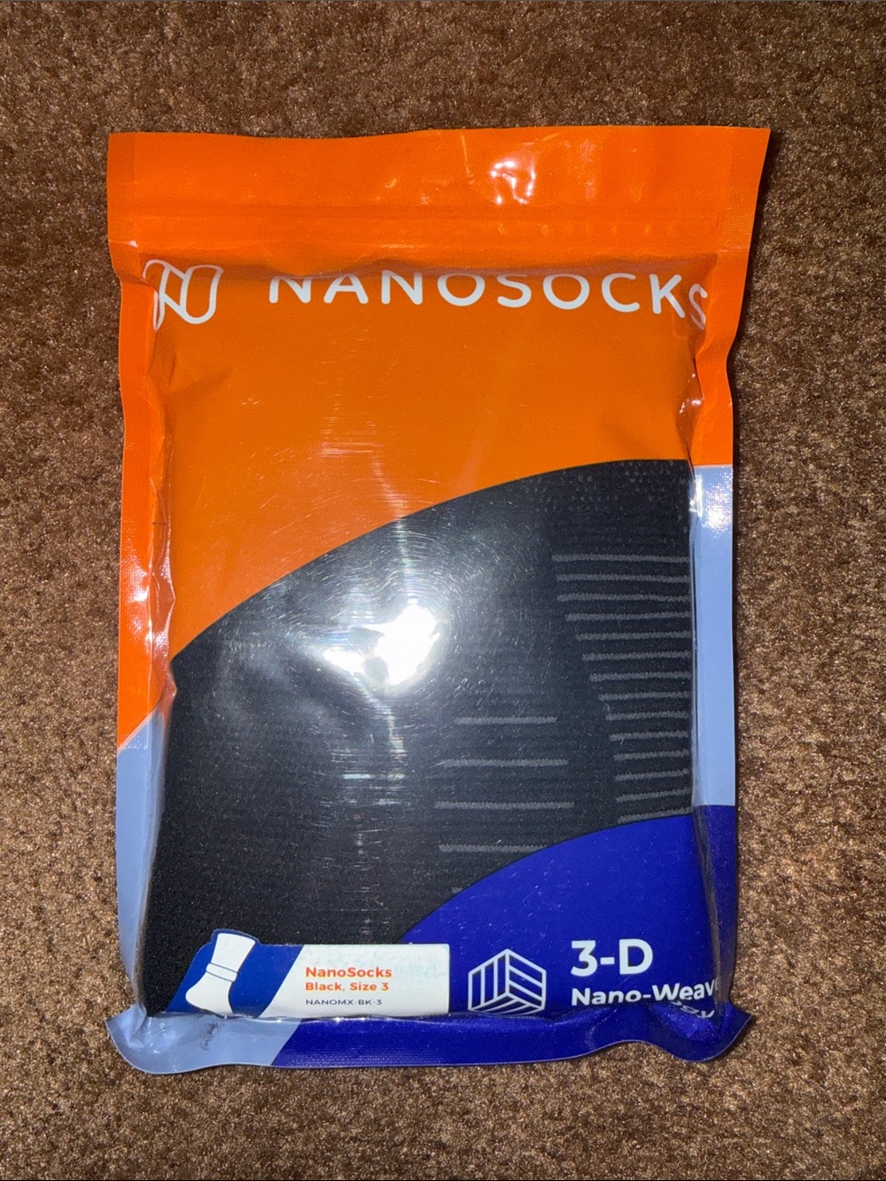 NANOSOCKS 3-D Nano-Weave Black Socks Size 3